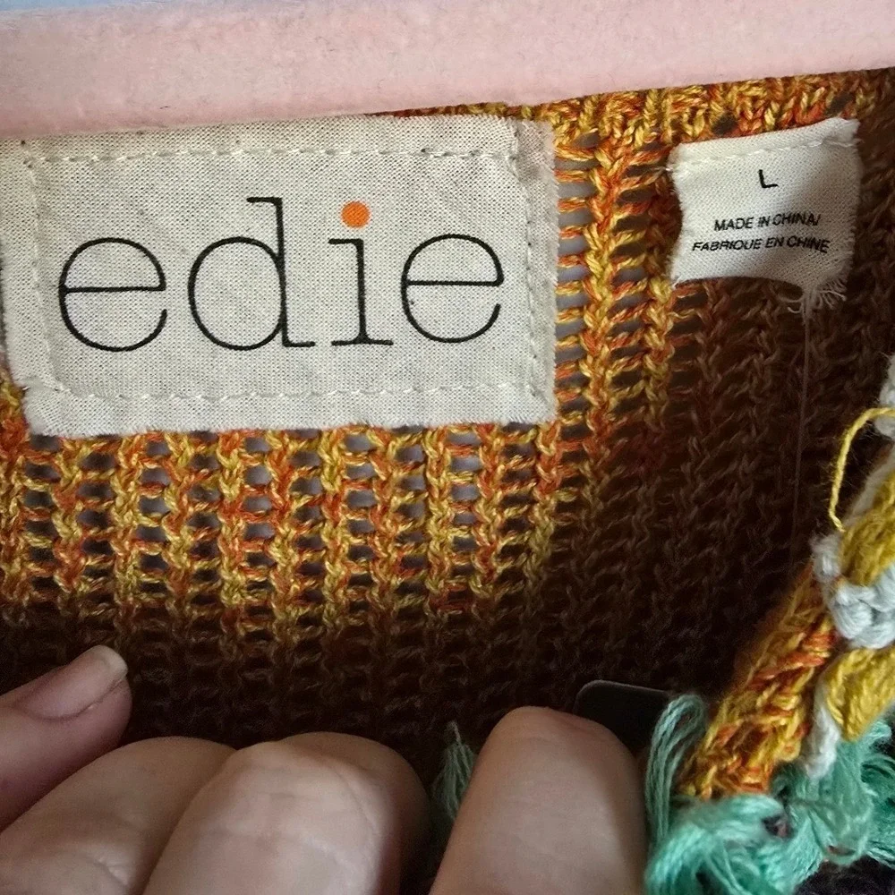 Anthropologie NEW EDIE Satsuma Pinwheel Floral Crochet Linen Knit Top SZ Large - Picture 8 of 11